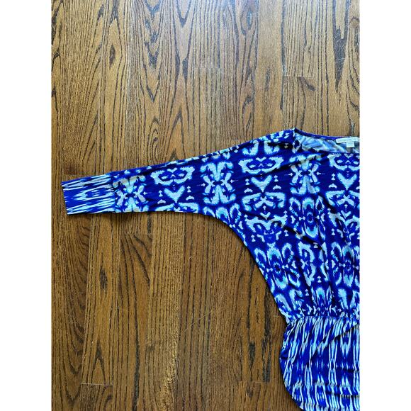 Boston Proper Blue Ikat Dress BodyCon Long Sleeve Summer Dress Pool Beach Resort - Picture 11 of 12